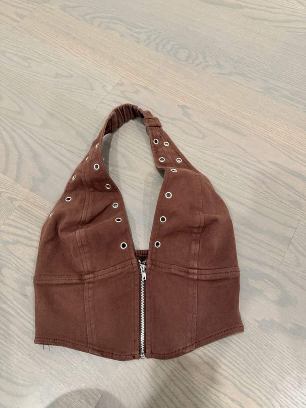 Windsor Brown Denim Eyelet Halter Top